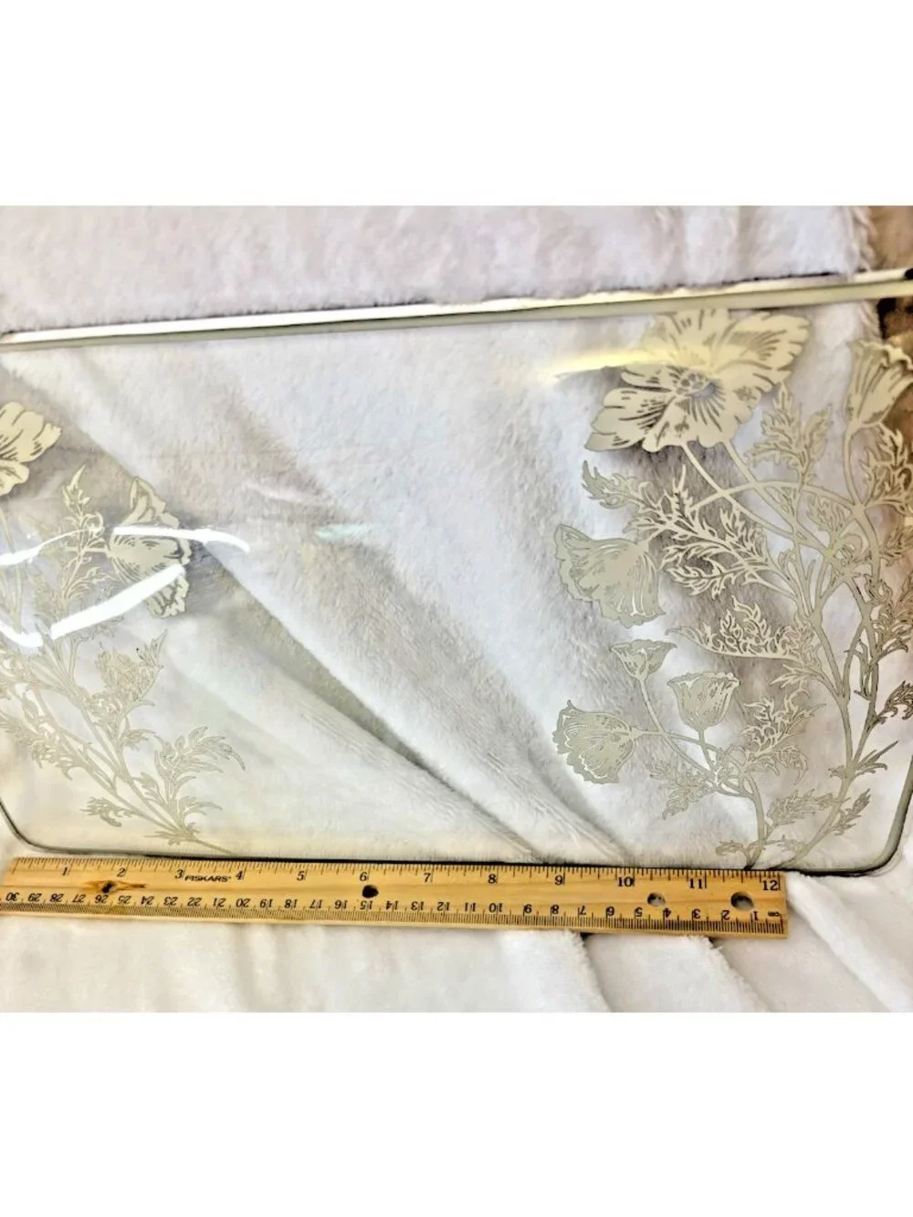 VTG MCM 1950's Silver City Floral Poppy Glass Overlay Platter Horderves Tray
